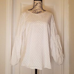 White Polka Dot Baby Doll Blouse w/Bubble Sleeves